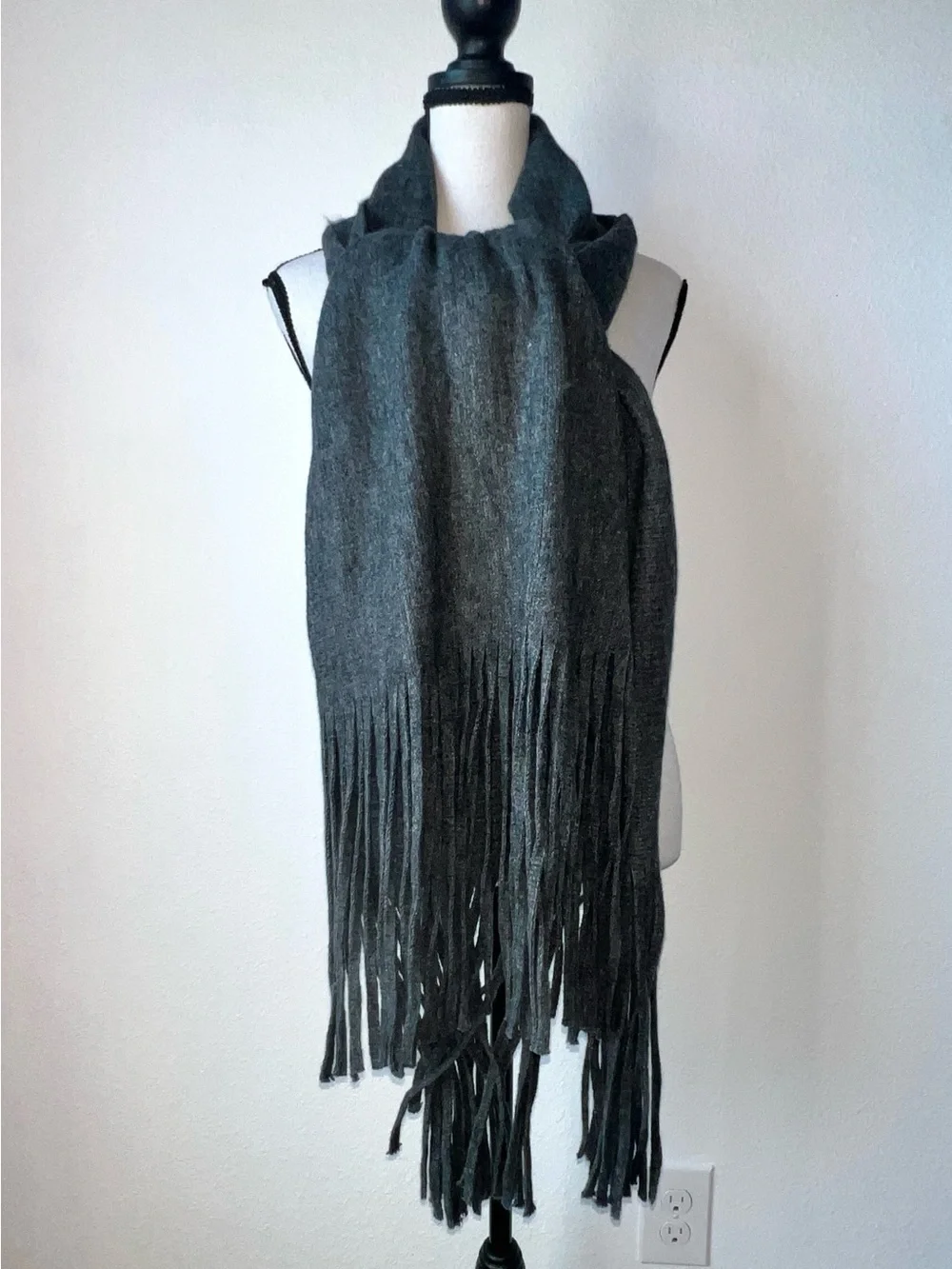 NWT Lucky Brand | Brushed Charcoal Gray Winter Scarf with Fringe